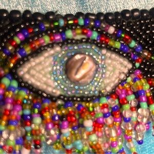 Hand-crafted beaded cuff bracelet.